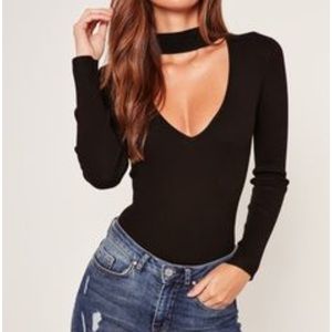 Kendall & Kylie Long Sleeve V-Neck Choker Bodysuit